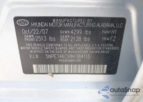 2008 Hyundai Sonata Gls из США, поврежденный, VIN 5NPET46CX8H384115